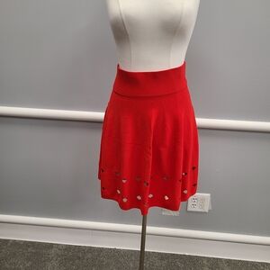 Opening Ceremony Knit Laser Cut Vibrant Red Skater Skirt